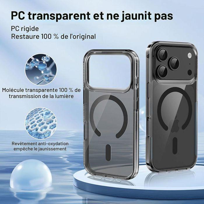 Coque pour iPhone 18 Pro Max, Antichoc Anti-Rayures avec Anneau Magnétique - Noir Translucide