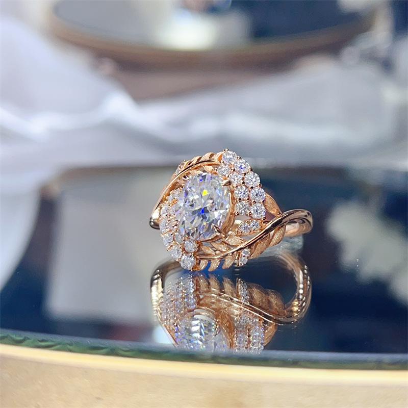 Honey Stew 2 Carat Oval Cut Moissanite Women's Ring in Silver and Gold with Diamond Accent - European American Style