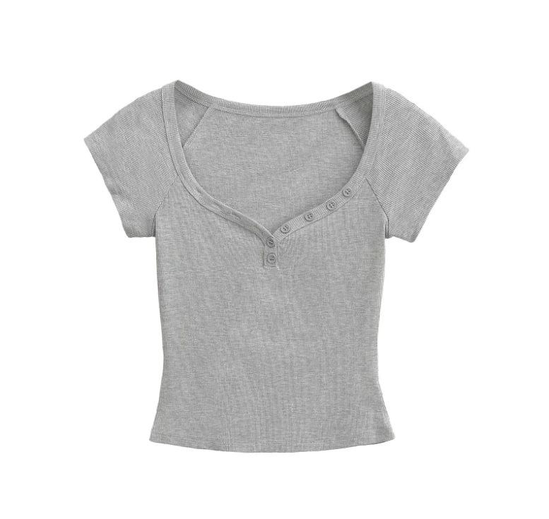 Summer New Female Spice Girls Solid Color V-neck Short-sleeved T-shirt Pure Desire Wind Slim Waist Elastic Tight Short Top