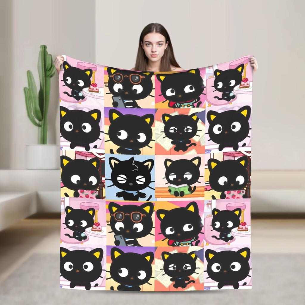 Cute Chococats Blanket Black Cat Super Warm Novelty Plush Throw Blanket For Child Home Decor Flannel Bedspread Bed Cover