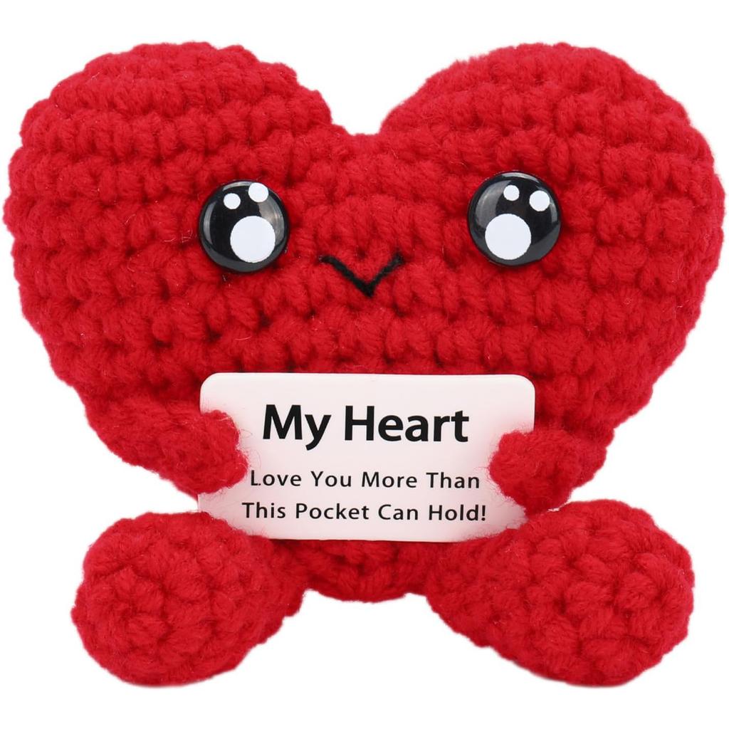 Funny Handmade Crochet Heart Doll Mother's Day Birthday & Christmas Gifts Crochet Positive Heart Desktop Ornament Home Decor