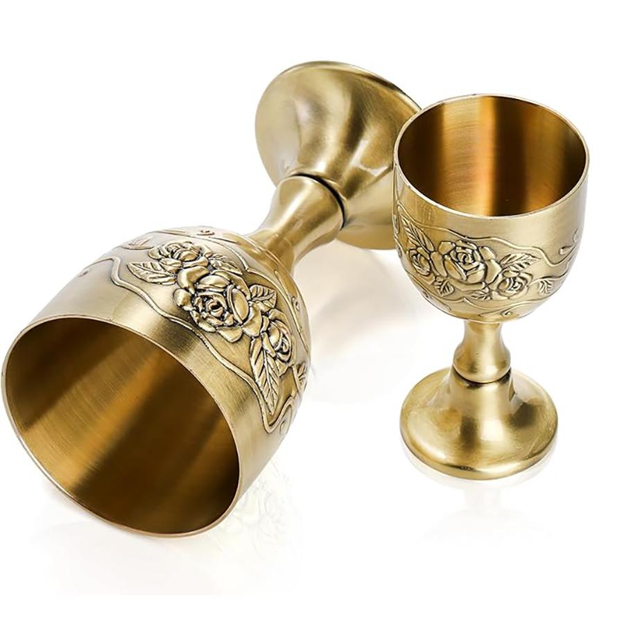 Vintage Goblet Flower Embossed Gold Communion Cup Copper Metal Wine Chalice Flower Embossed Shot Glasses Copper Metal Wine Cups