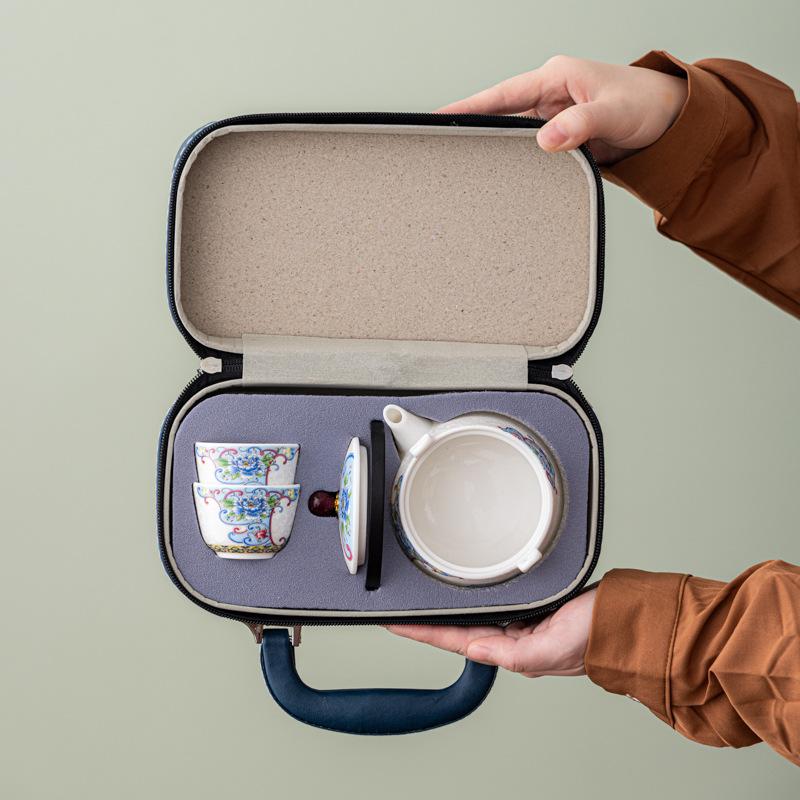 Chinese Style Portable Travel Ceramic Tea Set Household Outdoor Tea Brewing Vintage Kung Fu Teapot and Tea Cup Set Gift Box Set