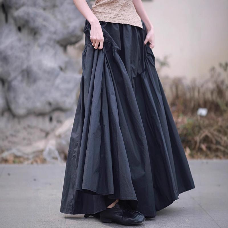 Washed cotton skirt solid color retro super pendulum high density cotton long skirt literary elastic waist long skirt