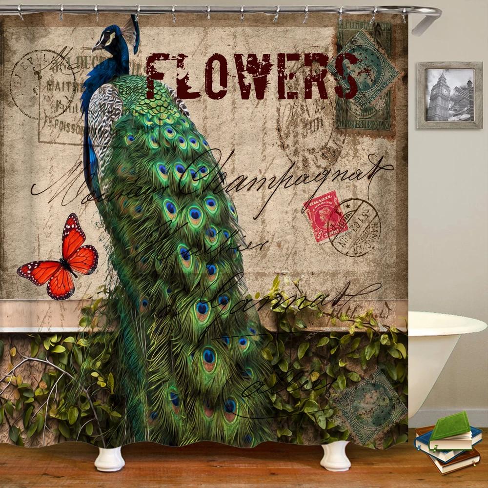 Retro European Shower Curtain ,Flowers Printed Bath Curtain Polyester Fabric Western Style Home Bath Decor Curtains With Hooks