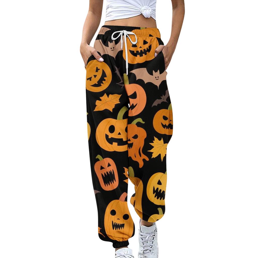 Women's Sports Pants With Pockets Fashion Halloween Print Elastic Waist Pants Casual Sweatpants Pants