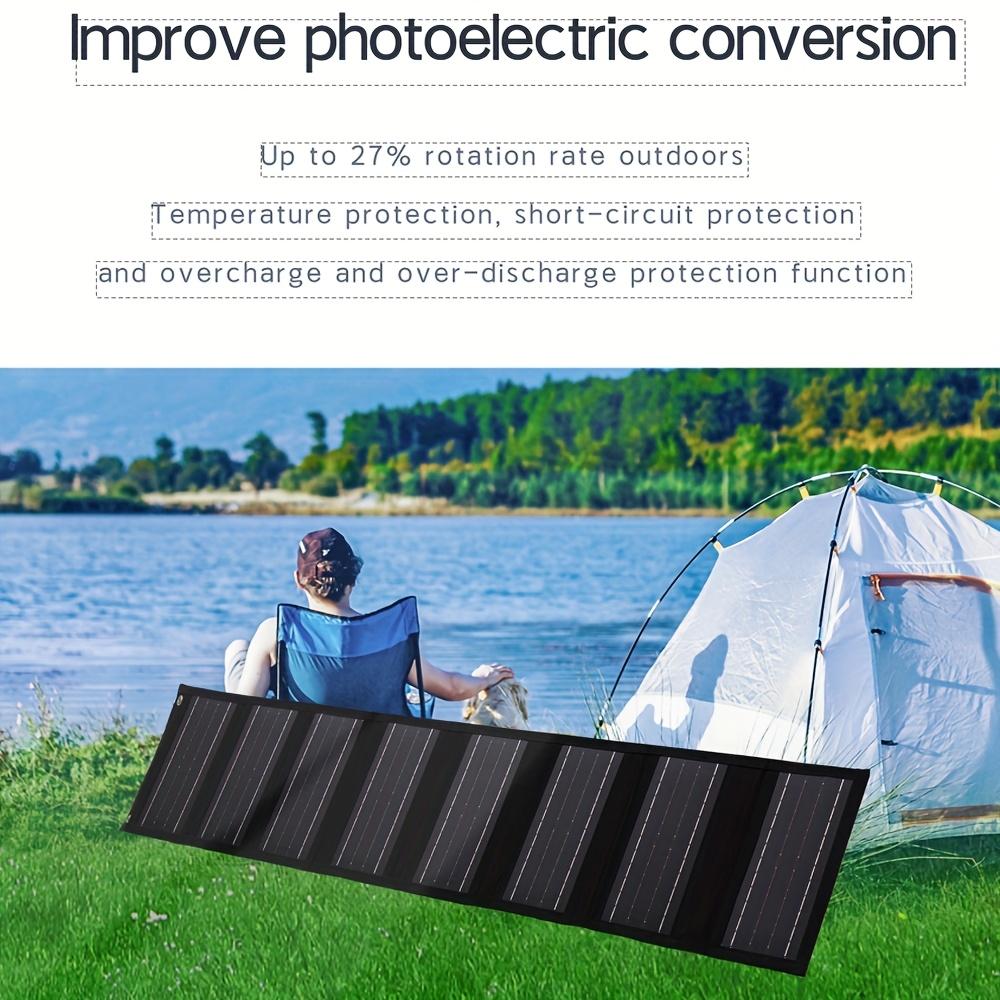 Cargador de panel solar plegable de 60W con alta tasa de conversión, adecuado para teléfonos móviles, iPhones, iPads, ordenadores portátiles, camping y viajes en autocaravana.