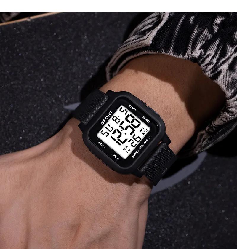 Black Sports Watch Men's Digital Watch Alarm Chrono Clock 3Bar Waterproof Military Men Watches LED Electronic Wristwatch