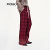 MO&Co. Red-Black Plaid High-Waist Casual Pants