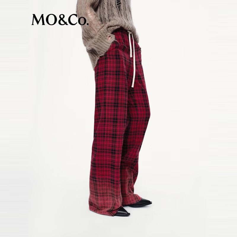 MO&Co. Red-Black Plaid High-Waist Casual Pants