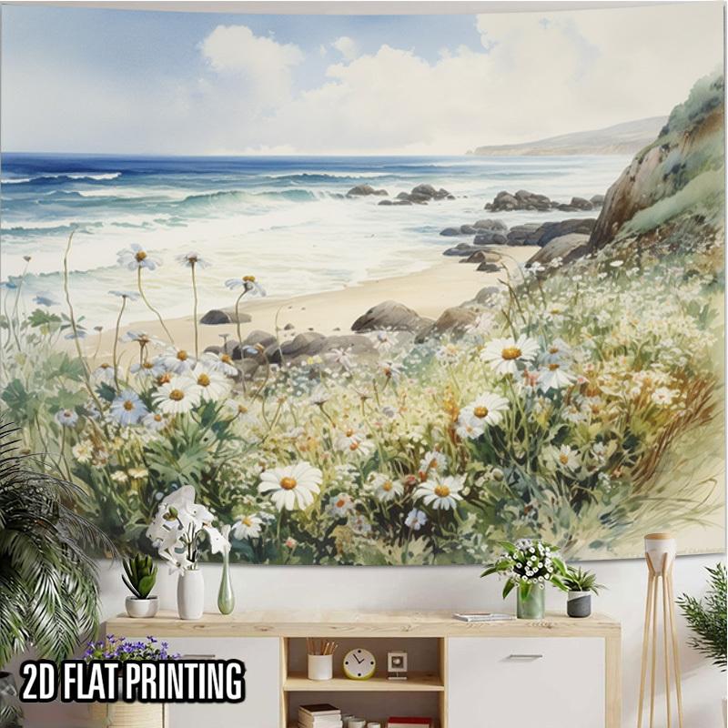 2D Flat, 2D Flat Print 1pc Tapestry Coastal Daisies Wildflowers Tapestry Bring Natural Healing Vibe Cultural Background Decoration Background Photo Pr