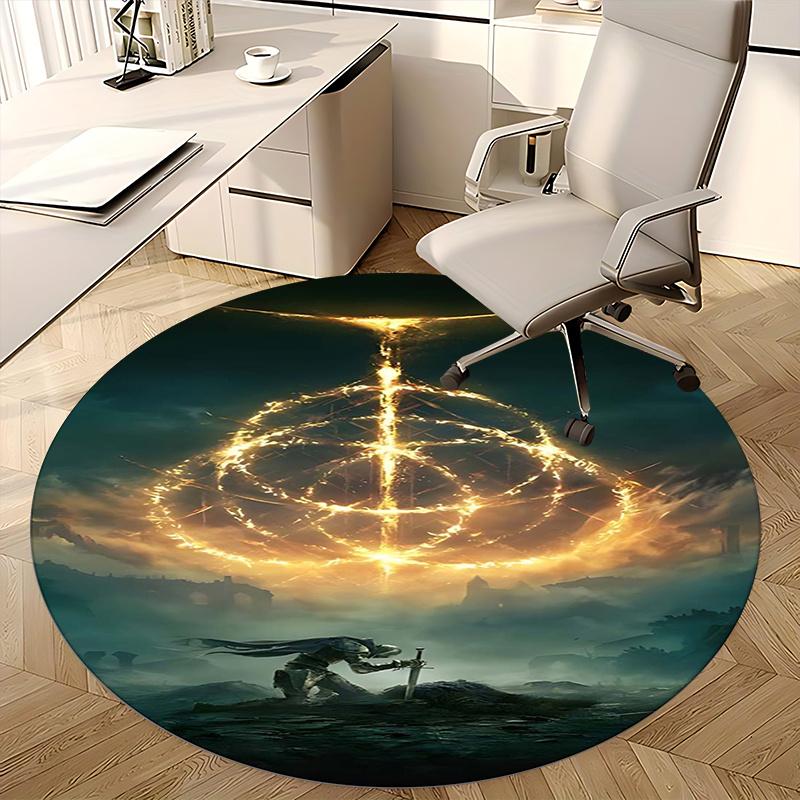 Knight Sword Fantasy,Elden Ring Chair mat Round Rug Office carpet, Machine Washable, Non slip, Suitable for Living Rooms, Bedrooms