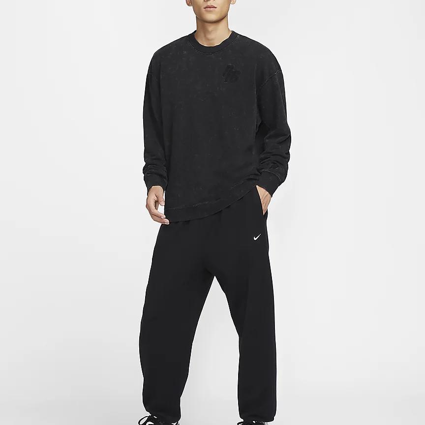 Nike Sportswear Logo Round Neck Pullover Solid Color Long Sleeve Sweatshirt Men Sweatshirt Black HQ6037010