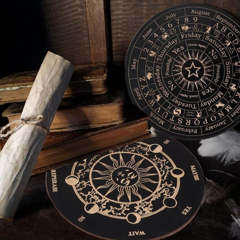 Divination Metaphysical Message Board Wooden Pendulum Board with Crystal Dowsing Pendulum Necklace Witchcrafts Supplies