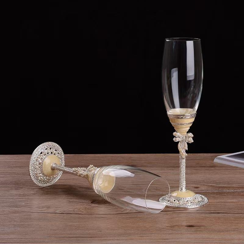 Luxury Bowknot High Footed Wine Glass Enamel Red Wine Cups Handcrafted Goblet for Wedding Champagne Glass Sets Anniversary Gifts