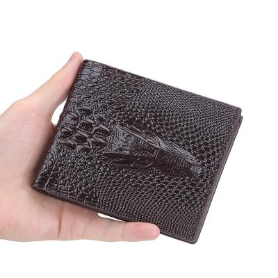 Tarjetero con patrón de cocodrilo de moda vintage para hombre con ventana de identificación Monedero plegable de cuero de PU Cartera corta con múltiples tarjetas Regalo de cumpleaños para esposo