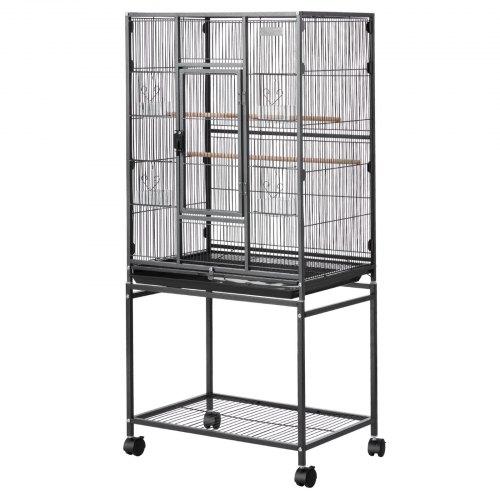 VEVOR Bird Cage, 625 x 425 x 1370 mm, Flat Top, Wrought Iron Bird Flight Cage with Perches, Slide-Out Tray and Plastic Feeders, Casters, for Parrot