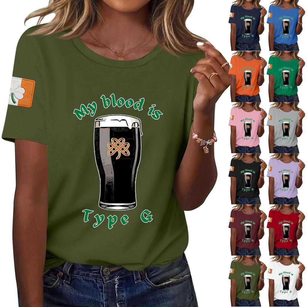 Women's Fashion Casual Printed Short Sleeve Round Neck Pullover Tops