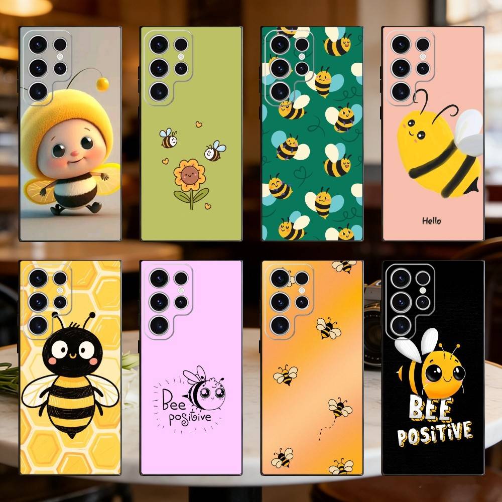 C-Cute Cartoon Bee Phone Case For Samsung S25,S24,S23,S22,S21,S20,Plus,Fe,Lite,Others Black Cover