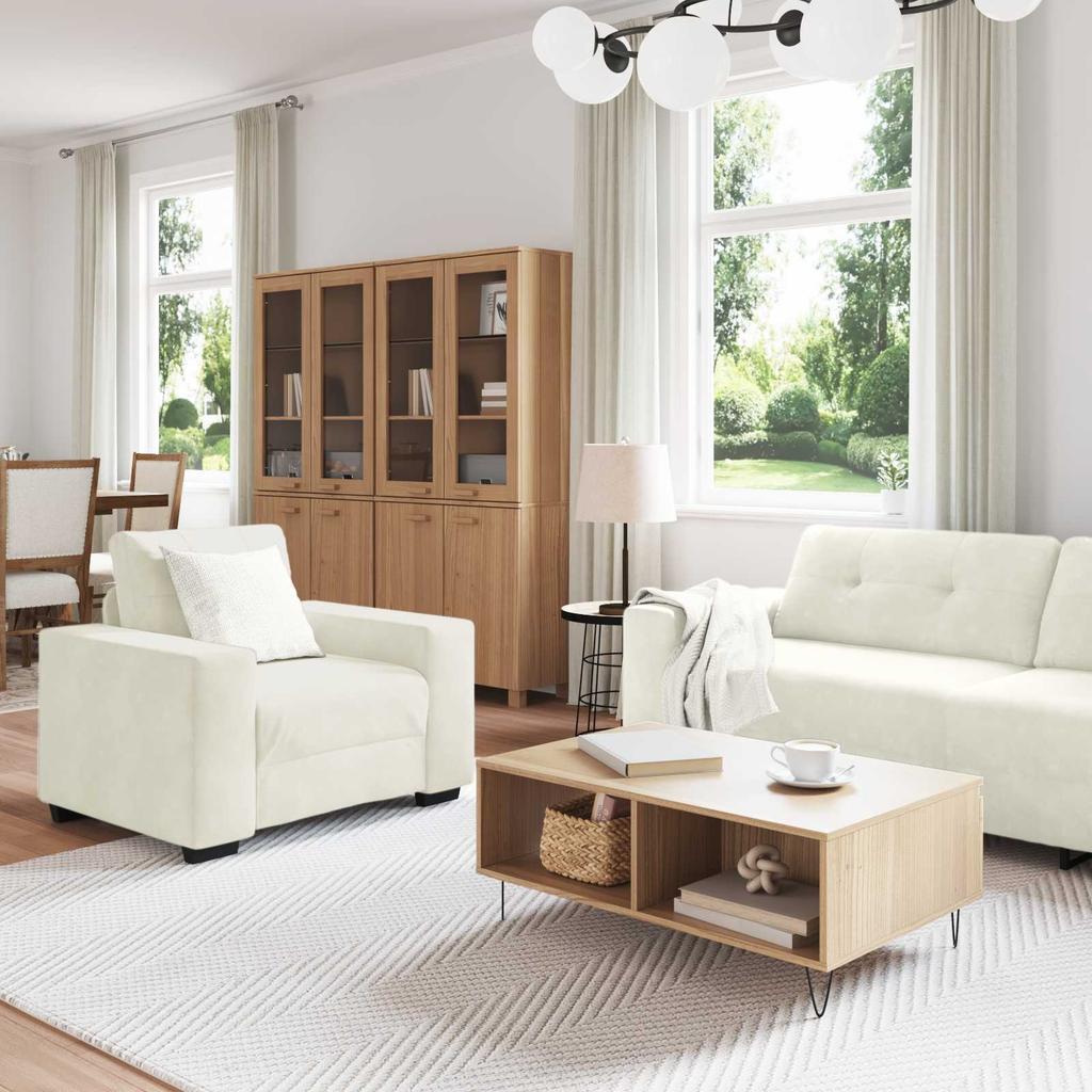 Sofa Set 3 Pcs Cream 221 X 80 X 80 Cm Velvet