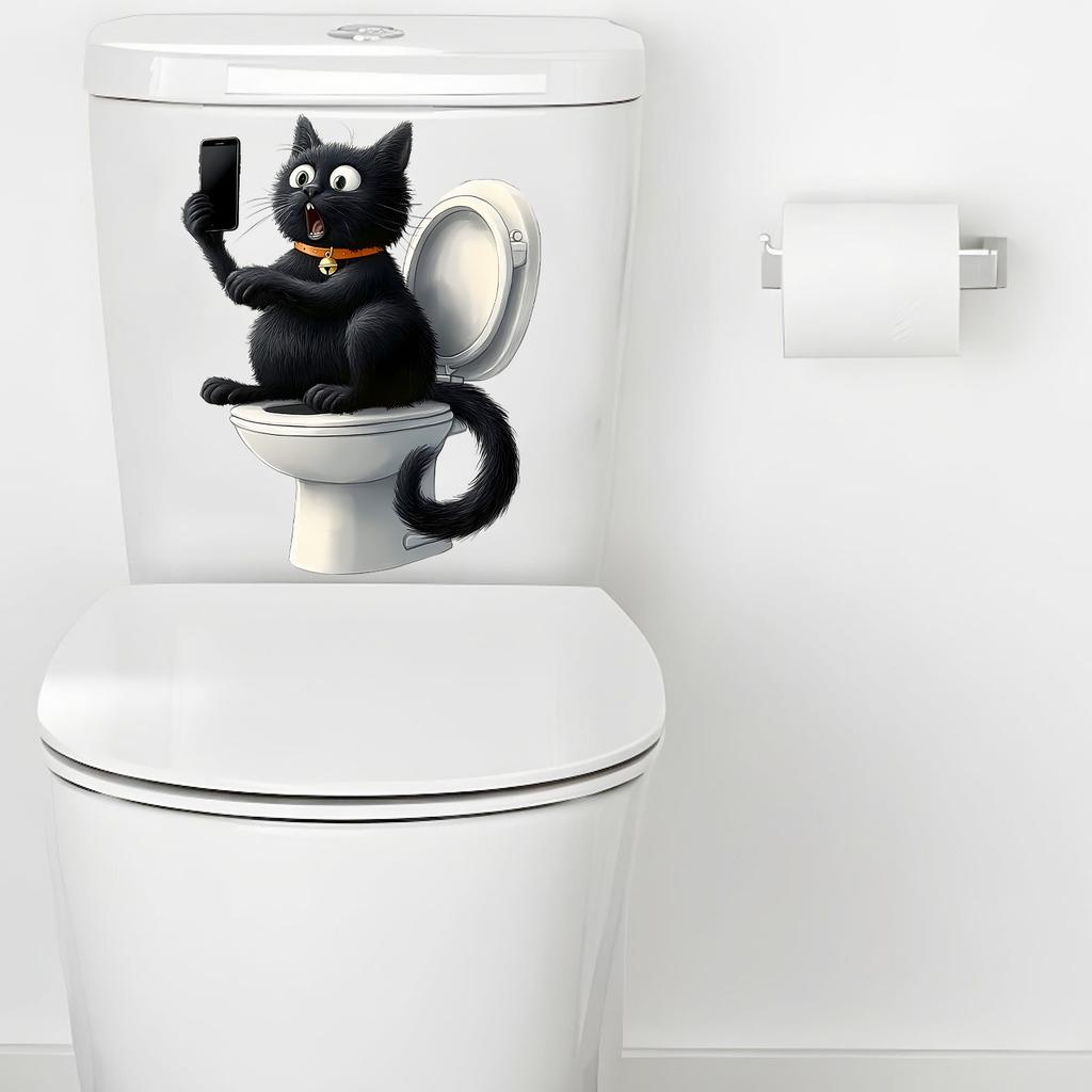 Cute Cartoon Cat PVC Toilet Sticker Self-Adhesive Removable for Bathroom Wall Decor