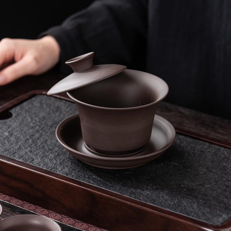 Purple Sand Kung Fu Tea Set Tea Bowl Sancai Bowl 200ML Teapot Teacup Zhu Ni Ceramic High-grade matte texture