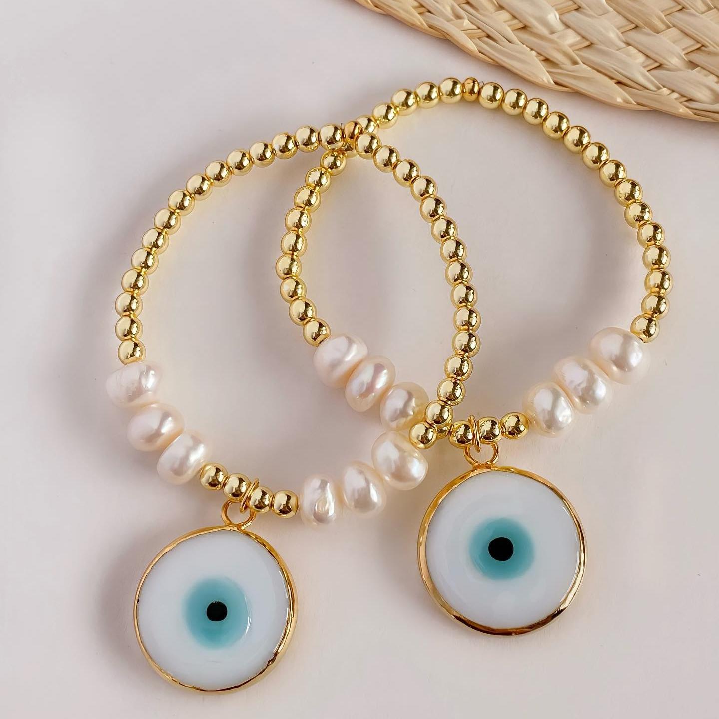 KKBEAD Браслеты с подвесками «Сглаз» 18K Позолоченные Бусины Pulseras Украшения для Женщин Подарок Браслеты с Натуральным Жемчугом