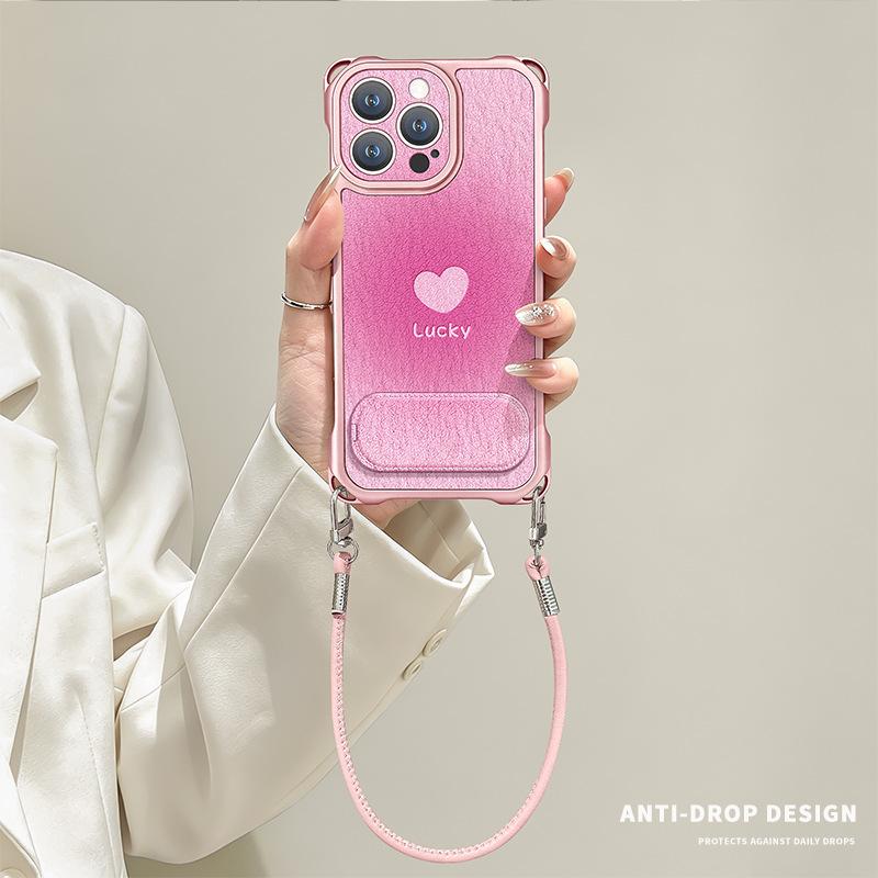 Love applies to iphone17promax iPhone case 15 four-corner lanyard 16 crossbody 14 bracket 13 silicone