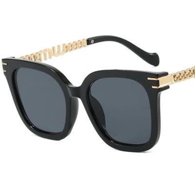 Fashion Sun Glasses Women Anti-UV Spectacles Square Eyeglasses Retro Oversize Frame Google Chain Temples Sunglasses