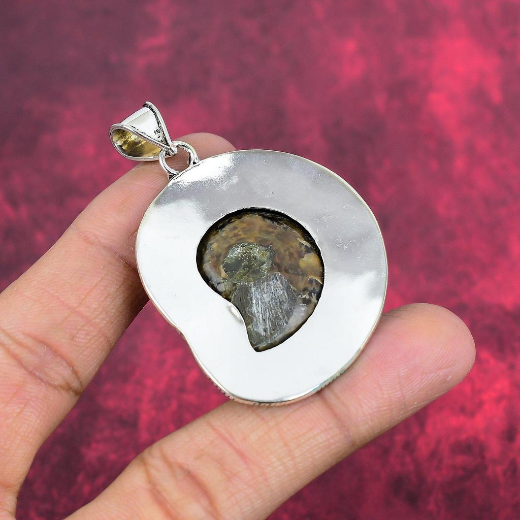 Ammonit Fossil 925 Sterling Silber Anhänger, handgefertigter Edelstein Schmuck Anhänger zum Gedenktag