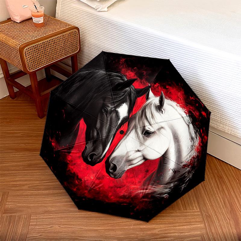 

1 PC Automatic Folding Umbrella - Yin Yang Horses Pattern, Portable & Foldable Design with 8 Ribs, Christmas Birthday Gifts
