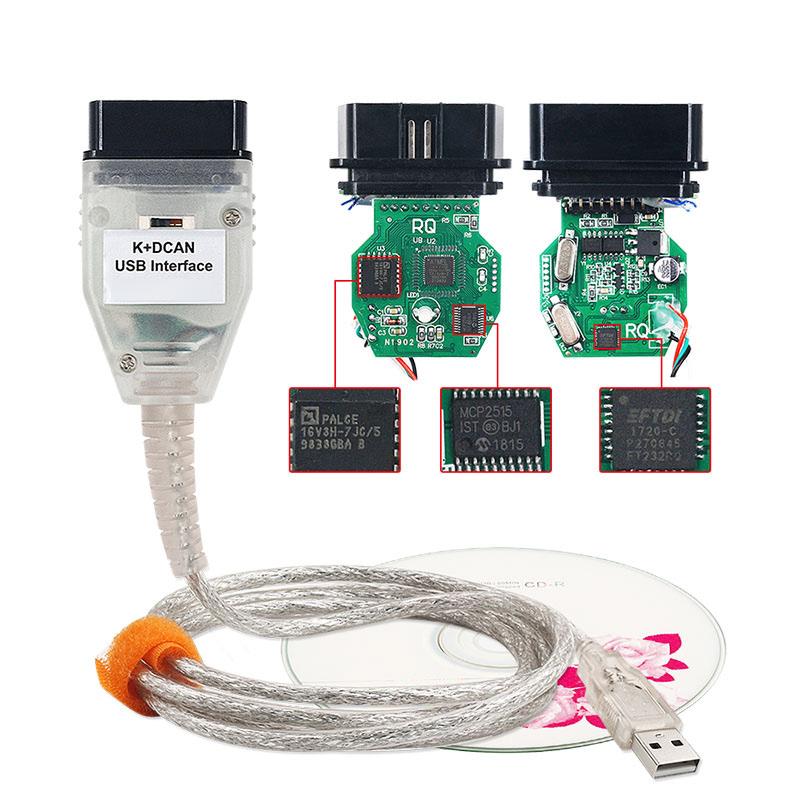 

Full Chips For BMW K+DCAN K+CAN K-Line With Switch FTDI FT232RL OBDII Diagnostic Interface 20pin Cable For BMW Scanner белый