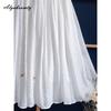 Spring Summer Women Basic White Midi Skirt Elastic Waist Soft Fairy Skirt Elegant Feminine Beach Style Skirts Womens