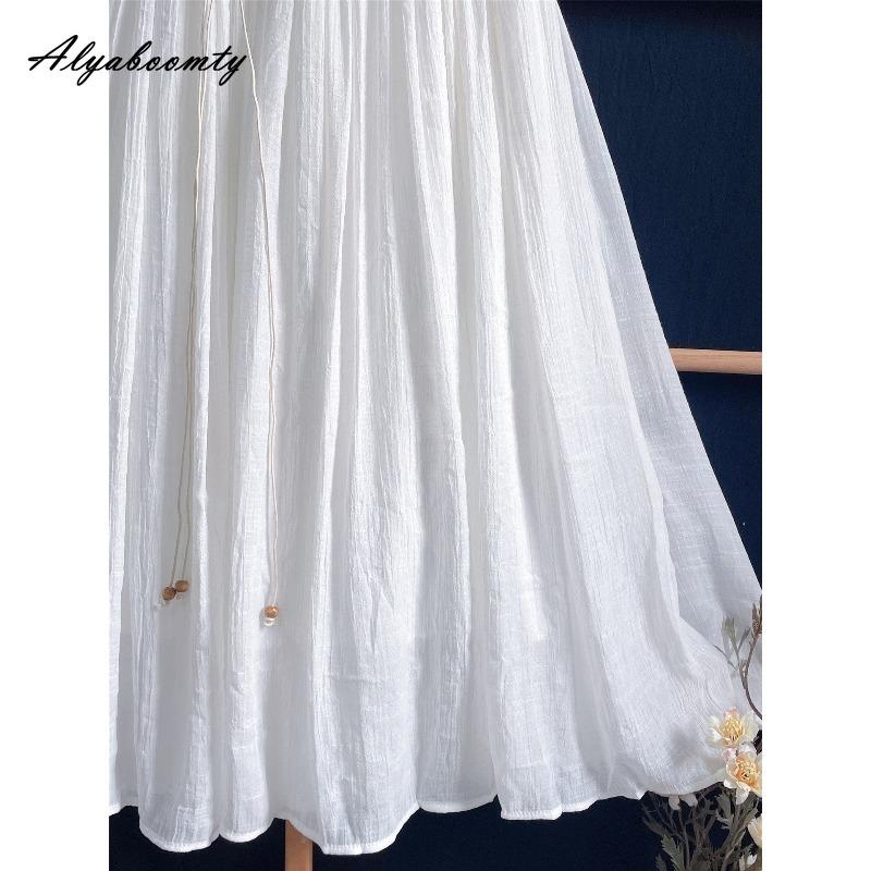Spring Summer Women Basic White Midi Skirt Elastic Waist Soft Fairy Skirt Elegant Feminine Beach Style Skirts Womens