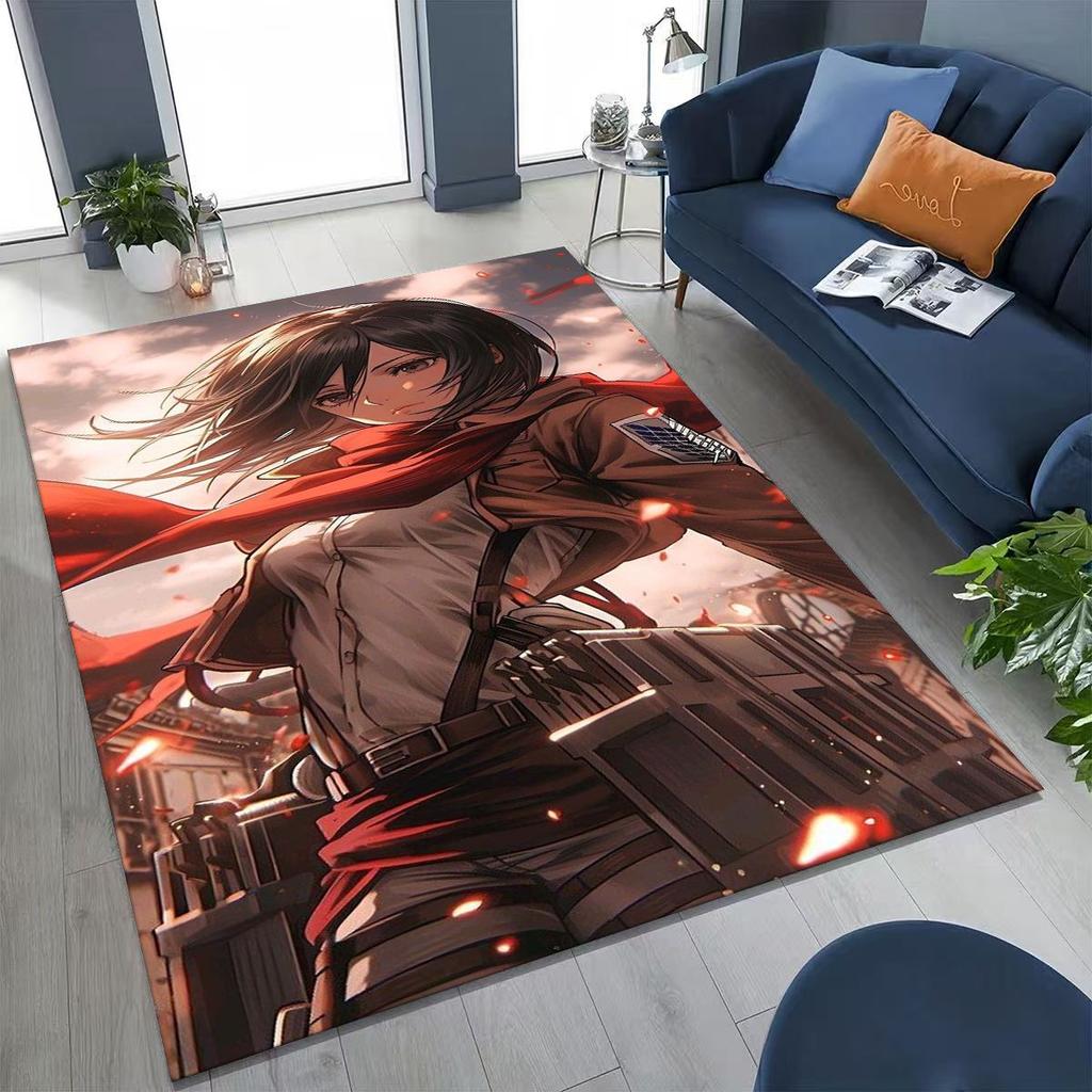 2026 New Anime Attack on Titan Eren Mikasa Cartoon Rug for Bedroom Living Room Sofa Home Doormat Decor,Kids Non-slip Floor Mat