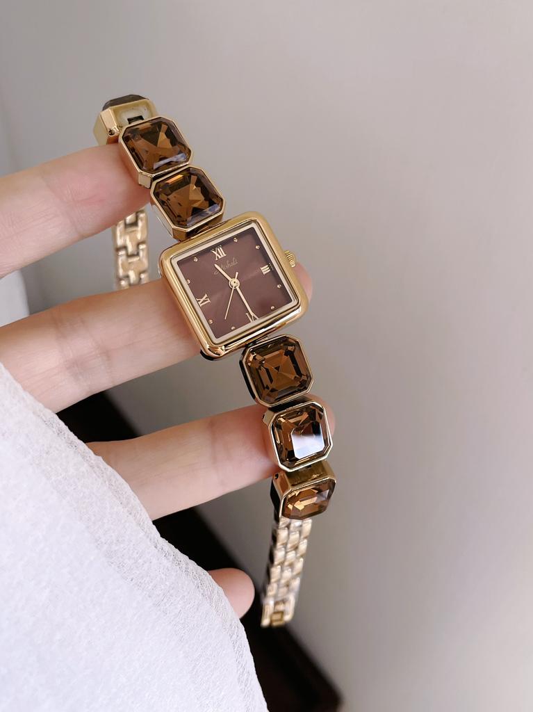Square Bracelet Watch Women's Luxury Brown Quartz Watch Fashionable High-Looking Women's Watch Birthday Gift Accessories
