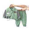Children's Two-Piece Workwear Set: Boys' Striped Patchwork Long Sleeve Shirt for Spring and Autumn