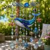 Ocean Window Decoration Animal Acrylic Hanging, Stained Glass Style Sea Turtle Whale Dolphin Suncatcher Outdoor Balcony with Crystal Beads &