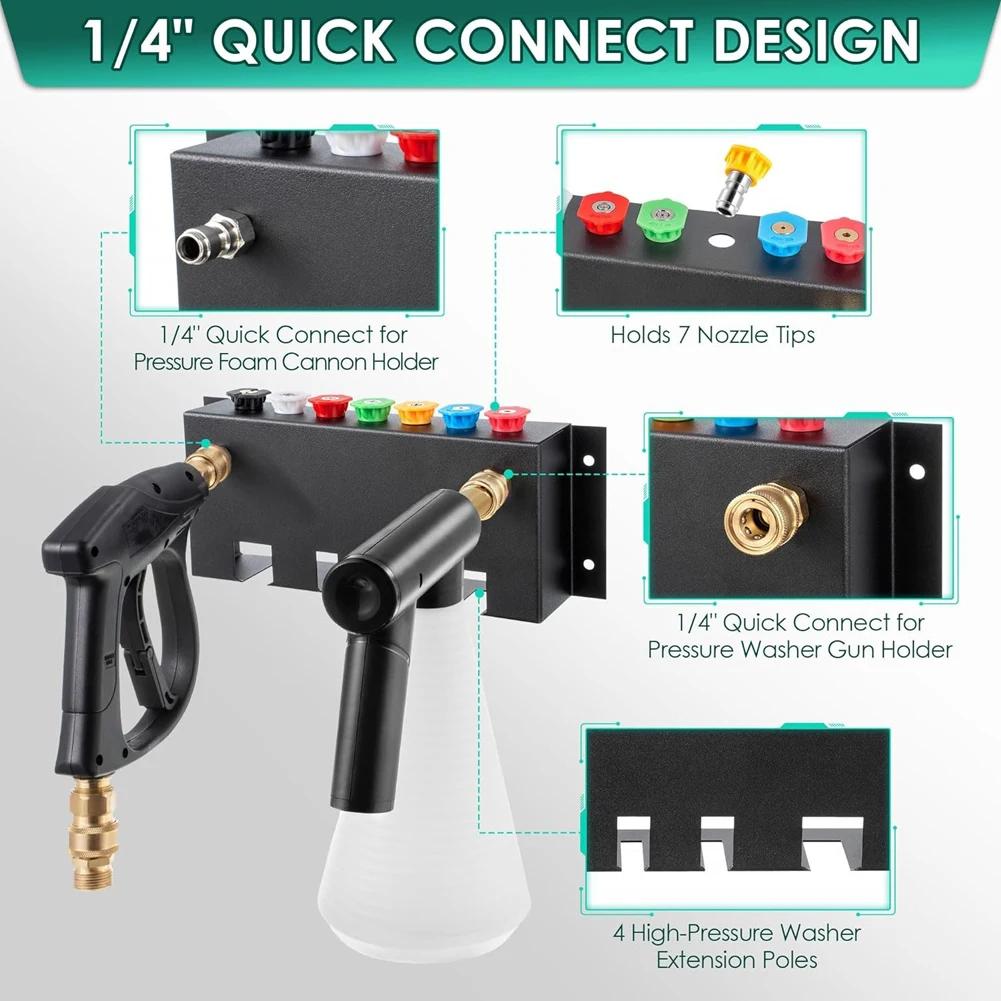 Pressure Washer Gun Snow Foam Lance Holder for Foam Cannon Nozzle Tip and Wand Extension Storage Rack Fit 1/4" Quick Connector
