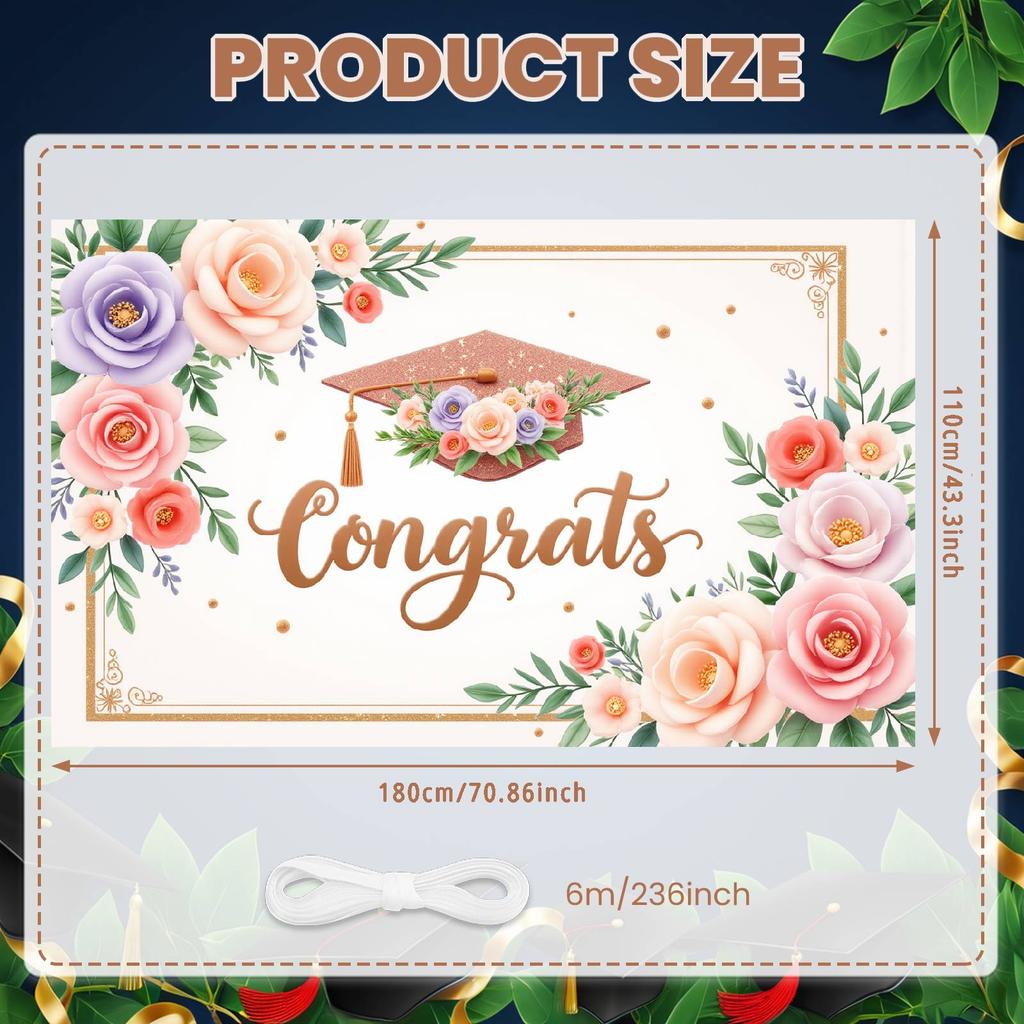Graduation Celebration Banner Graduation Cap Design Commencement Display 2026 Class Banner Polka Dot Balloons For University
