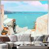Mediterrane Wandteppich Meeresblick Griechische Insel Deko Küstenhaus Deko Ästhetisch Raum Hängend Vintage Wandkunst Schlafzimmer Liv