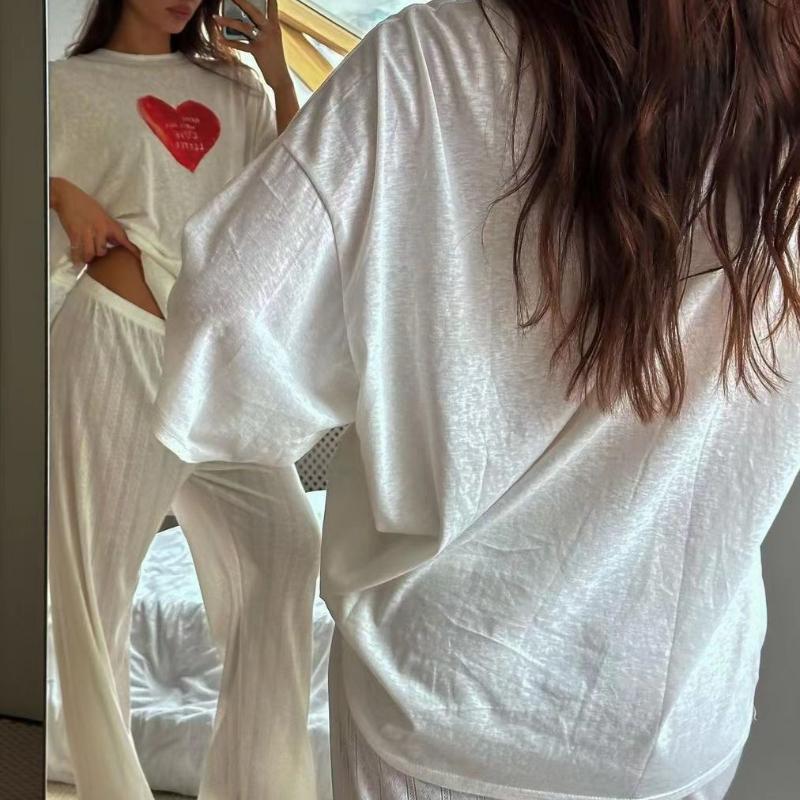 T-Shirt aus Baumwolle mit Herz-Grafikdruck für Damen, für den Sommer, lässig, kurzärmlig, Rundhalsausschnitt, lockere, vielseitige, einfache Oberteile