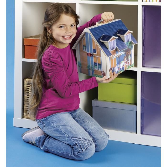 PLAYMOBIL 70985 Modrý přenosný dům, 3 postavičky, Včetně příslušenství, 70985, Domeček pro panenky, Tradiční dům
