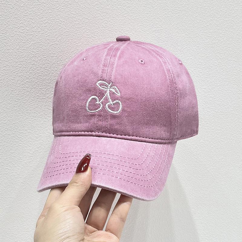 Cherry Embroidered Baseball Cap Female Korean Version Spring and Summer New Trendy Brand Internet Celebrity Soft Top Wide Brim Cover Cap