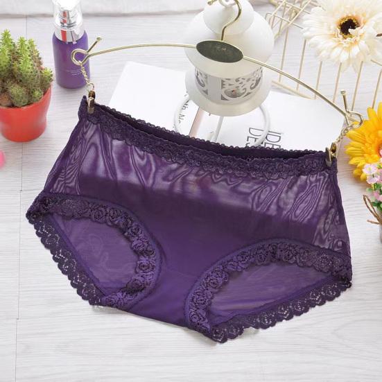 Sexiga Underkläder för Kvinnor Mellanhöga Genomskinliga Nät Trosor Damer Sömlösa Blommiga Spetskantade Trosor