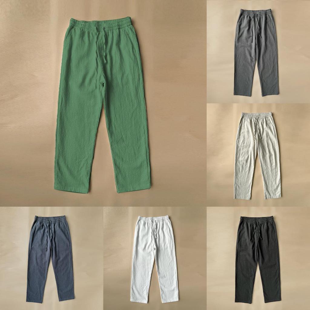 Mens Vintage Linen Casual Pants With Drawstring Waist For Summer Daily Wear