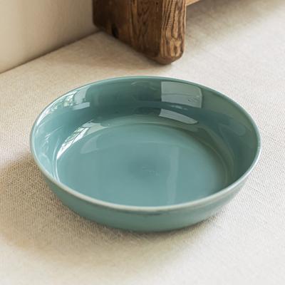 Round Large Bowl Blue-Green Ceramic Bowl Household Large Vegetable Bowl Breakfast Bowl Restaurant High-Value Solid-Color Tableware