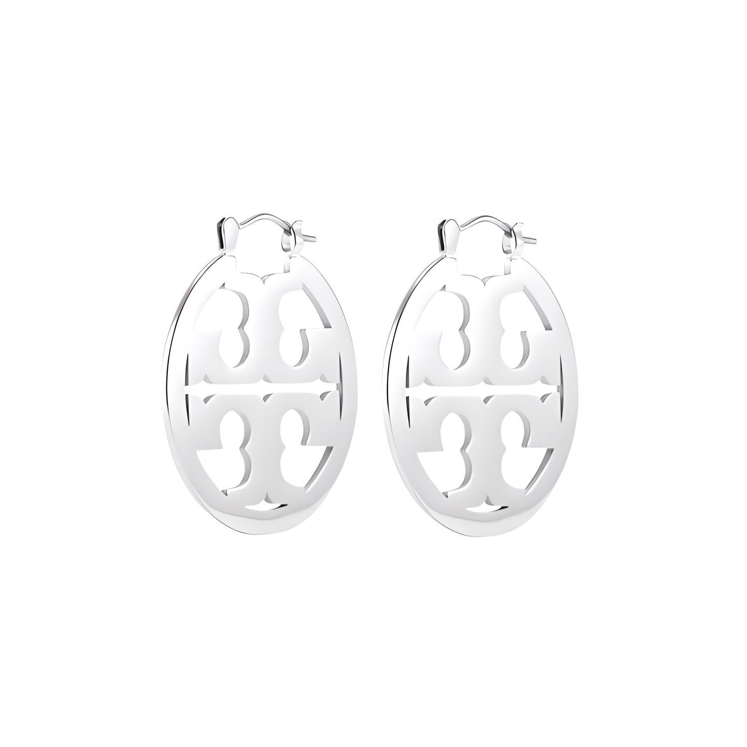 Tory Burch Miller Circular Brass Silver Plated 18K Gold Plated Earrings Women earrings 153685 F,Silver
