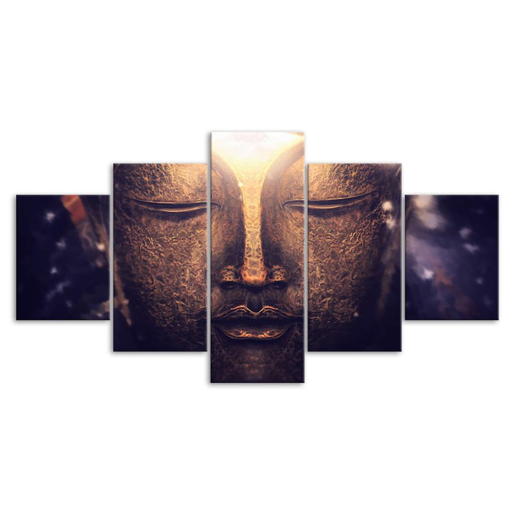 Golden Buddha Statue 5 Piece Canvas Wall Art Five Panel Print Modern Art Poster Home Decor Picture Gift For Him For Her