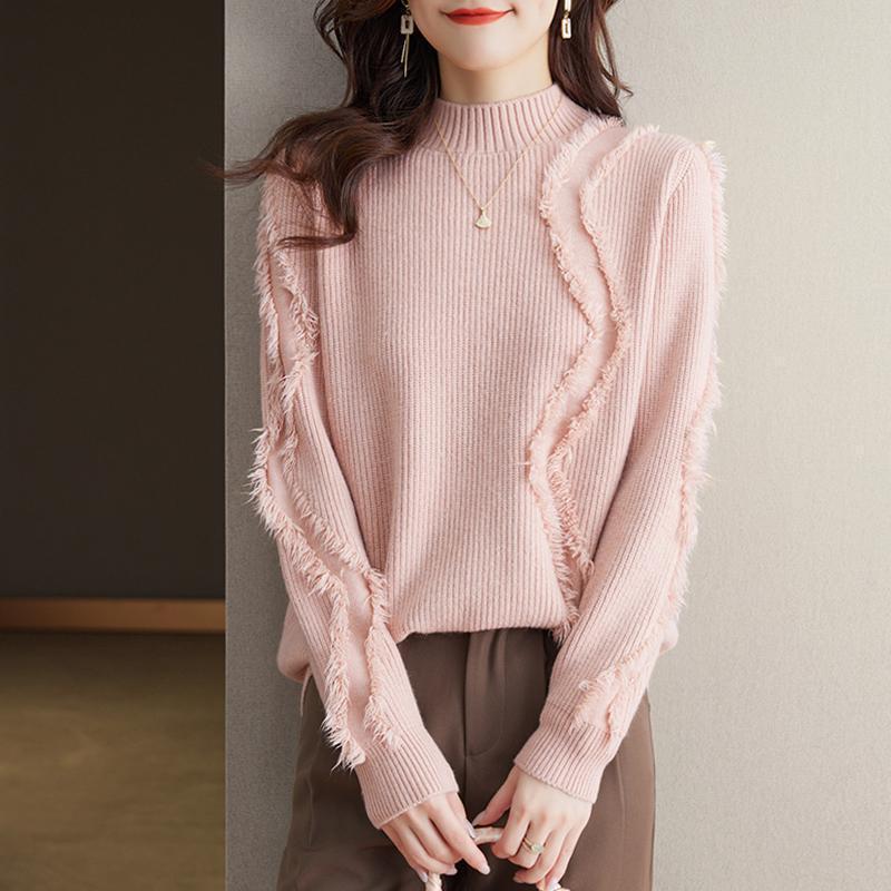 Sweater for Women Autumn Winter Thickened Warm Knitted Stretchy Long Sleeve High-neck Tops
